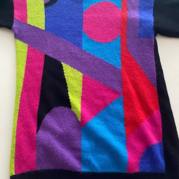 Vintage 80s Abstract Pullover Sweater Tunic Lambswool Angora l Drop Shoulder - Picture 6 of 14